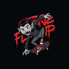 Fototapeta premium FANG-tastic Flying Vampire Skateboarding Illustration