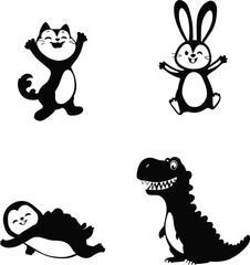 Set of Cute Animal Silhouettes - Playful Vector Illustrations for Kids
