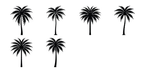 Tropical palm tree silhouettes at sunset on a beach create a serene summer landscape illustration