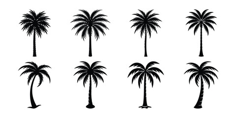 Tropical palm tree silhouettes at sunset on a beach create a serene summer landscape illustration