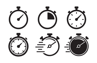 Alarm clock icon set. Line and glyph alarm clock. Time symbol,  Timers icon set on transparent background.