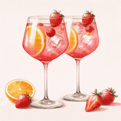 Summer Rosé Rose-Spritzer isolated watercolor vector illustration svg