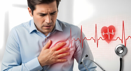 Man with Chest Pain Heart Disease Concept