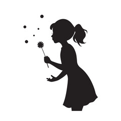 Young Girl Blowing On Dandelion Flower