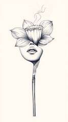Womans face with daffodil, and art.