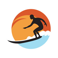 Surfing At Sunset On Big Waves