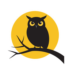Owl Perched On Branch In Moonlight Scene