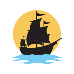 Pirate Vessel Floating On Moonlit Sea