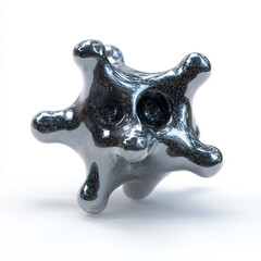 a silver object with a black eye