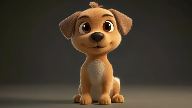 Adorable 3D Render of a Sitting Cartoon Puppy with Big Eyes