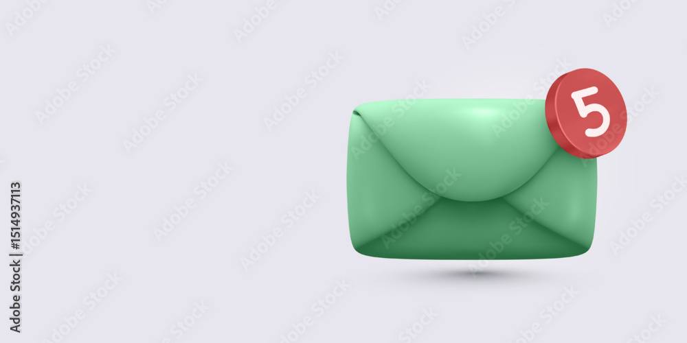 Poster green 3d envelope with red notification badge showing message count. clean minimal design ideal for 