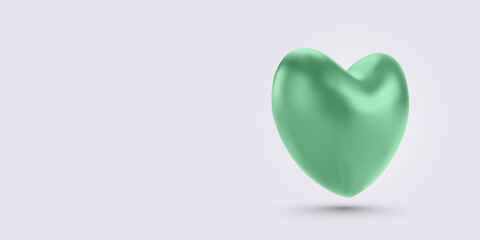 Glossy Green Heart in Minimal 3D Style with Soft Light and Floating Shadow. Ideal for Love, Romance, or Social Media Themes. Vector Illustration.