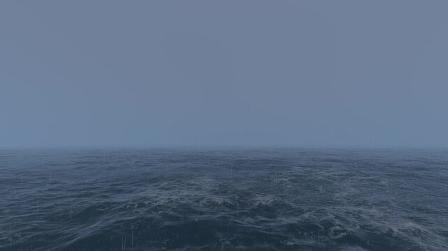 Stormy weather sea wave ocean smoke rain 4k