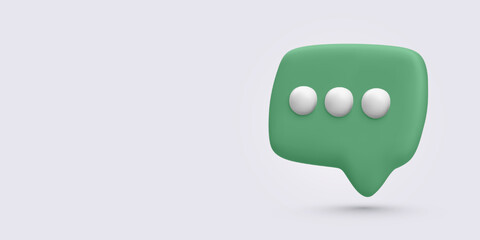 3D Chat Bubble Icon with Three Dots, Floating on Light Background. Ideal for Messaging UI, Online Communication, Support Services, or Social Media Apps. Vector Illustration.