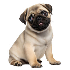 Adorable Pug Portrait: A charming pug sits in a studio setting, its expressive eyes and endearing features capturing the heart of the viewer, exuding an aura of warmth and affection.