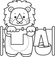 Outline of Cute Lion icon. Lineart of Funny baby Lion animal series stock illustration. life of fluffy Lion designs.