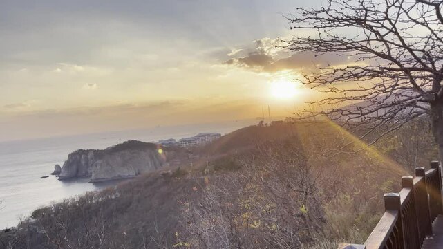 Magnificent seaside sunset scenery, Dalian, China