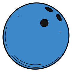 Hand drawn cartoon blue bowling ball on white background.