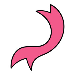 Hand drawn cartoon pink ribbon on white background.