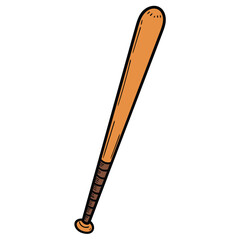 Hand drawn cartoon wooden baseball bat on white background.