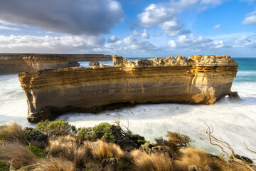 Loch Ard Gorge Natural Limestone Arch with Misty Waves, Great Ocean Road Australia