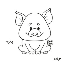 Cute Piglet Coloring Page. Vector Illustration