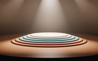 Obraz premium Elegant circular stage with stage lighting design for product display or presentation backdrop