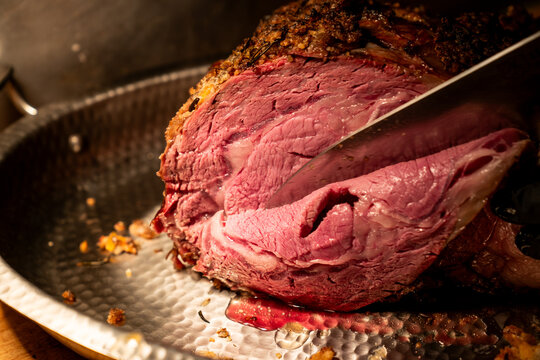 Corned beef being sliced 