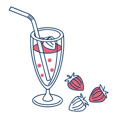 Refreshing strawberry drink with straw and fresh berries