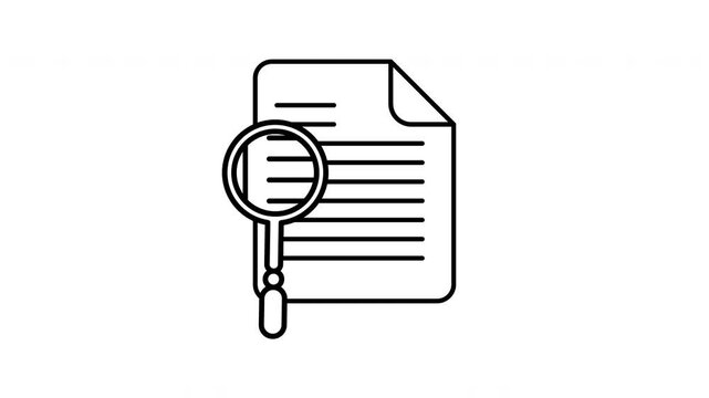 Animated Document review line icon. Magnifying glass examining paper animation. Black illustration isolated on white background