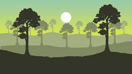 Obraz premium Natural Landscape in the Morning, Tree Silhouette and Sunrise