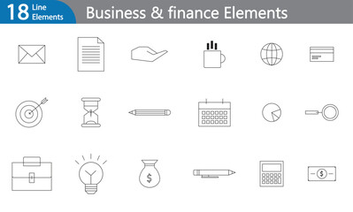 Business & Finance Elements - Black Line Art Vector Set (EPS)