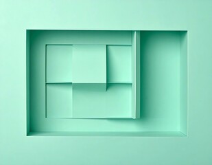 Abstract Mint Green Geometric Cuboid Architectural Design Recessed Shelves