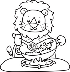 Outline of Cute Lion icon. Lineart of Funny baby Lion animal series stock illustration. life of fluffy Lion designs.