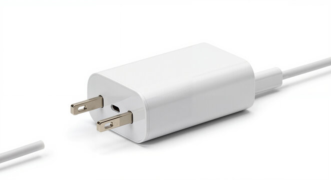 Electrical charger adapter with cable on white background  