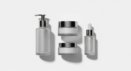 Cosmetic Bottles and Jars Set on White Background