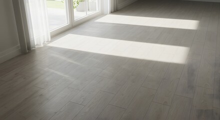 Fototapeta premium Sunlit Wooden Floor Interior Photography Light Streaks Across Hardwood