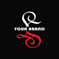 Elegant Ornate Monogram Logo with Swirling Patterns in Red and Black

