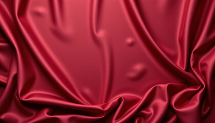 Fototapeta premium Luxurious red satin fabric draped elegantly, showcasing smooth textures and subtle folds. rich color and sheen evoke sense of opulence and sophistication