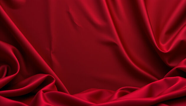 Luxurious red fabric draped elegantly, showcasing smooth texture and rich color. soft folds create sense of depth and warmth, perfect for various design applications
