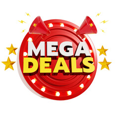 mega deals graphic with megaphone and coins