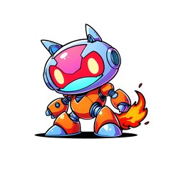 Obraz premium Fiery Cat Robot: A Digital Art Illustration