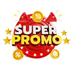 Super promo graphic with megaphone and coins