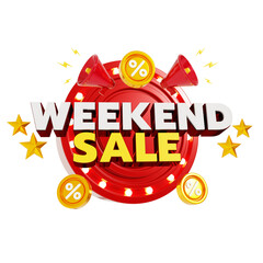 Weekend Sale graphic with megaphone and coins