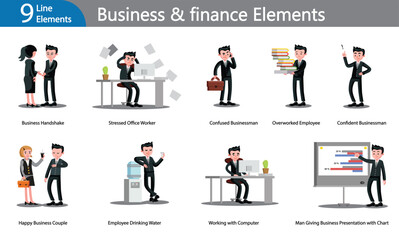 Business & Finance Elements - Black Line Art Vector Set (EPS)
