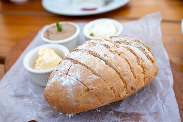Rustic Bread with Variety of Spreads