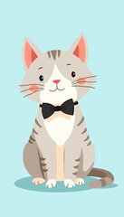 Obraz premium Cute cartoon cat wearing a bowtie, looking cheerful and friendly, copy space
