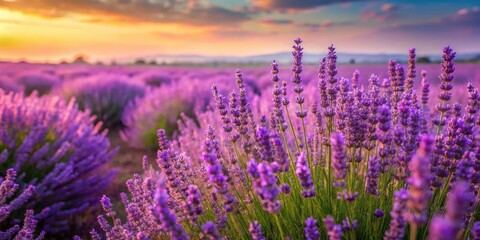 Colorful lavender fields with tall purple flowers swaying gently in the breeze on a warm summer day , lavender fields, warm weather