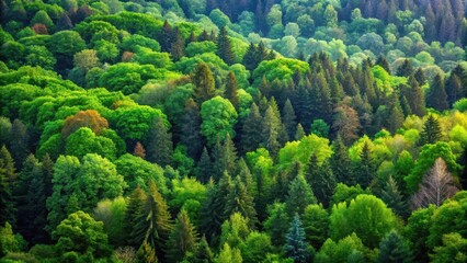 Dense forest landscape with a variety of trees at different life stages, forest, greenery, forest