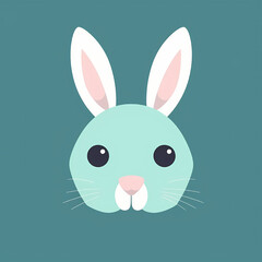 Obraz premium Bunny Portrait in Teal: A minimalistic illustration of a charming bunny with soft teal hues and subtle pink details. Perfect for playful designs and adding a touch of whimsy.